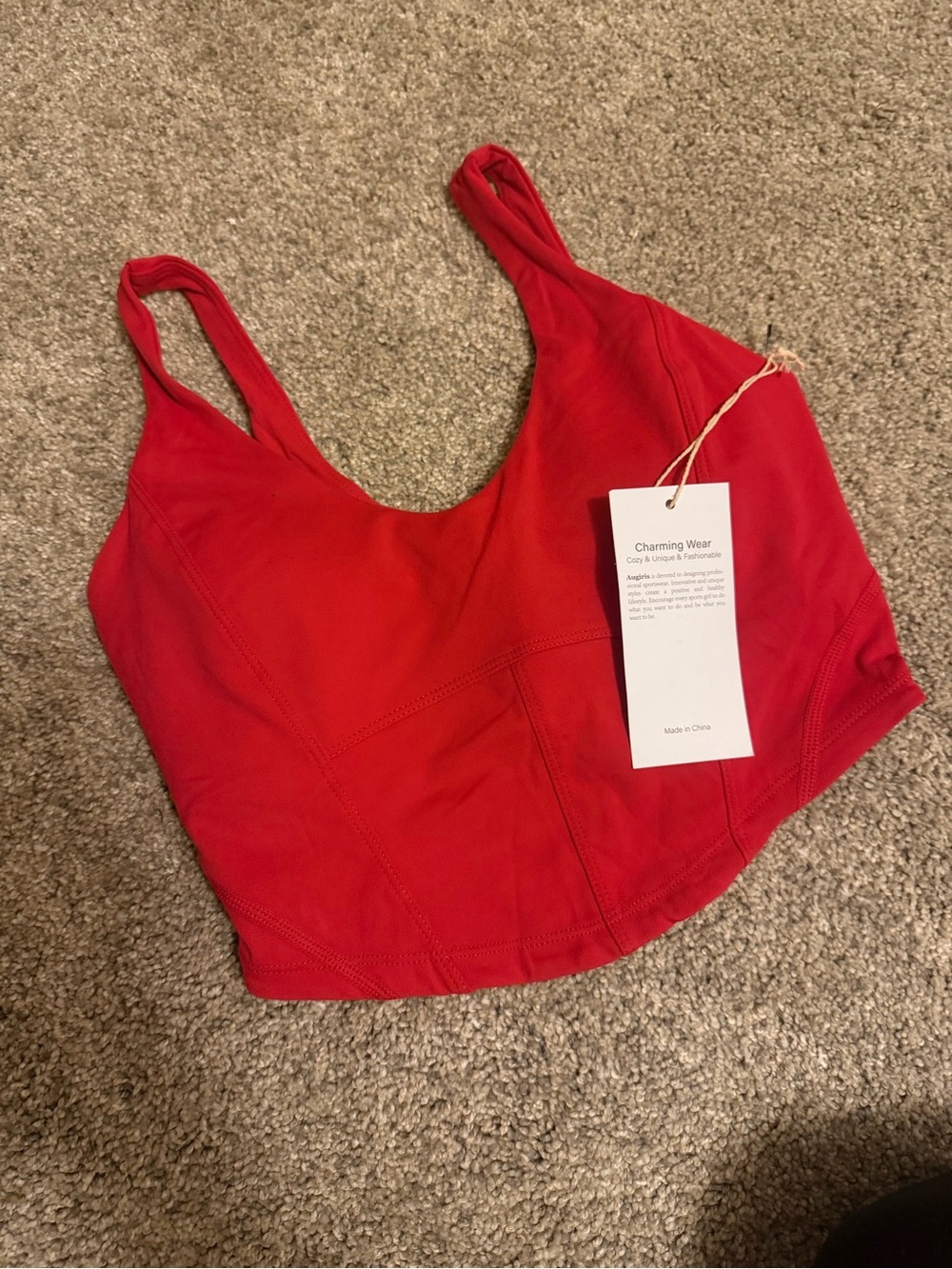 Amazon Women's Red Scoop Neck Crop Tank Built in Bra